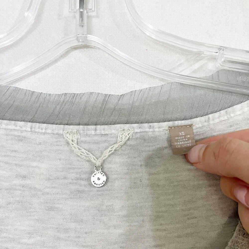 Anthropologie Knitted & Knotted Gray Pointelle Sweater Alpaca Wool Size XS - Picture 5 of 8